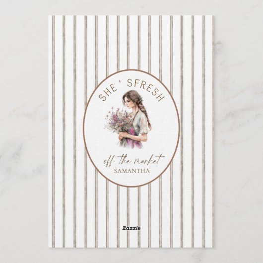 She's Fresh Off the Market Striped Bridal Shower 招待状 (裏面)