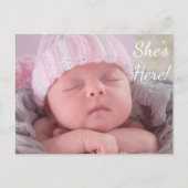 She's Here誕生日発表のための女の子 案内ポストカード (正面)