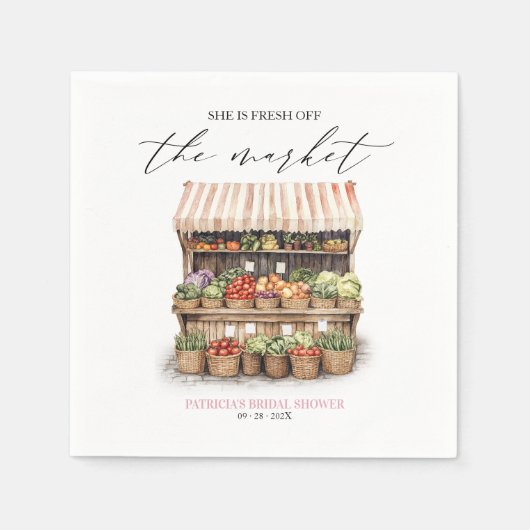 She's Off the Marketファーマーズマーケットブライダルシャワー スタンダードカクテルナプキン (正面)
