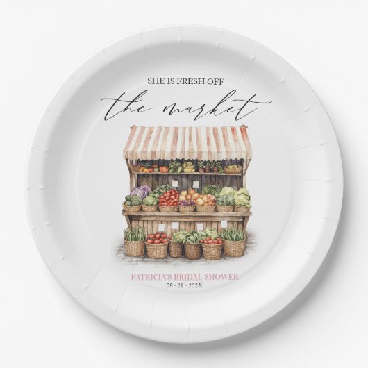 She's Off the Marketファーマーズマーケットブライダルシャワー ペーパープレート (正面)