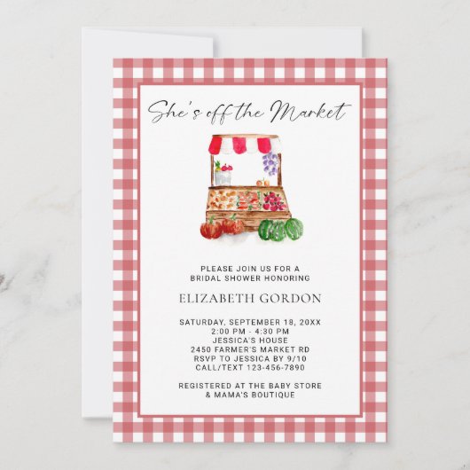 She's Off the Market Bridal Shower Gingham 招待状 (正面)
