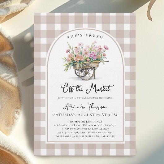 She's Off the Market Cart Gingham Bridal Shower 招待状