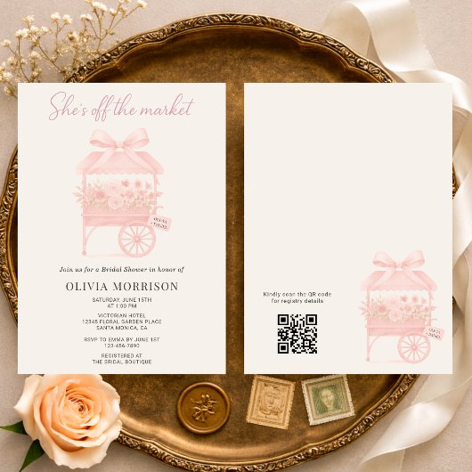 She's Off the Market Flower QR Code Bridal Shower 招待状