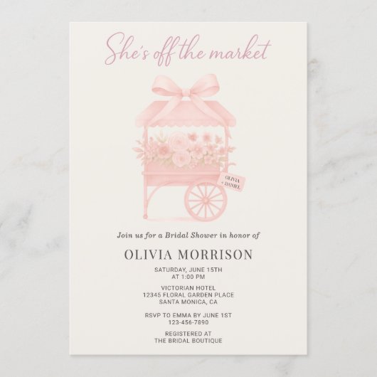 She's Off the Market Flower QR Code Bridal Shower 招待状 (正面)