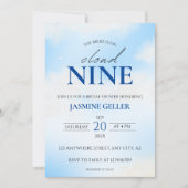 She's On cloud 9ドリーミーブライダルシャワーソフトブルー 招待状 (正面)