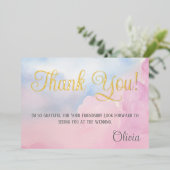 She's On Cloud 9ピンクブライダルシャワーサンキューカード 箔シーズンカード (立ち正面)