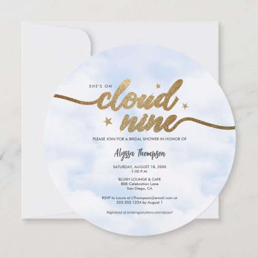 She's on Cloud 9 Dreamyブライダルシャワー雲 招待状 (正面)