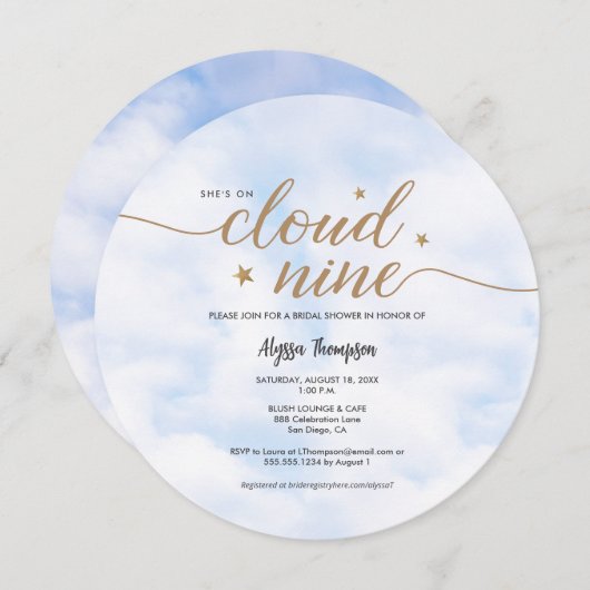 She's on Cloud 9 Dreamy Bridal Shower Clouds 招待状 (正面/裏面)