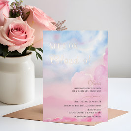 She's On Cloud 9 Pink Bridal Shower招待 箔シーズンカード
