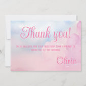 She's On Cloud 9 Pink Waterカラーブライダルシャワー サンキューカード (正面)