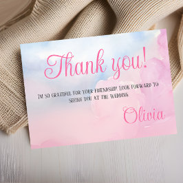 She's On Cloud 9 Pink Waterカラーブライダルシャワー サンキューカード