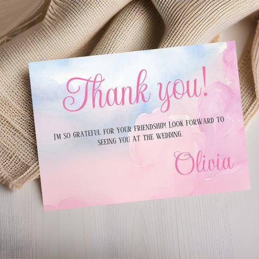 She's On Cloud 9 Pink Waterカラーブライダルシャワー サンキューカード