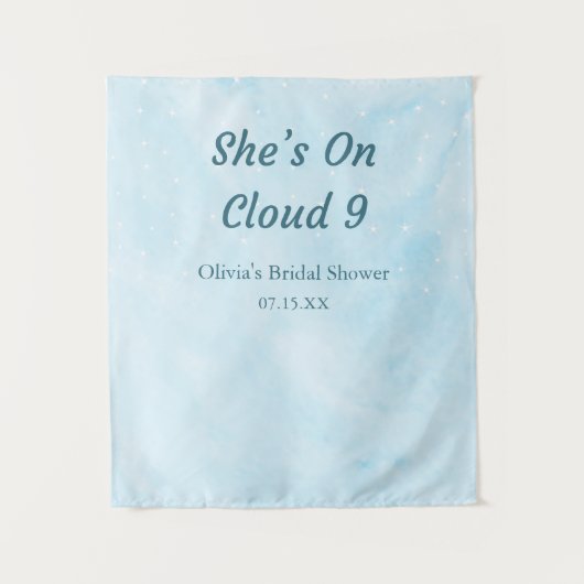 She's On Cloud 9 Sky Blueブライダルシャワー背景 タペストリー (正面)