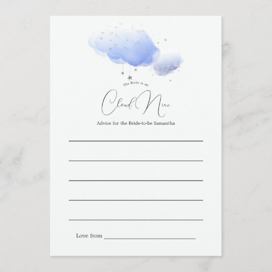 She's on Cloud Nine Bridal Shower アドバイスカード (正面)