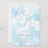 She's on Cloud Nine Dreamy Blueブライダルシャワー 招待状 (正面)
