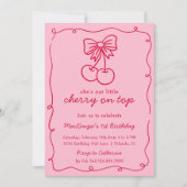 She's Our Little Cherry On Top Girl 1st Birthday 招待状 (正面)