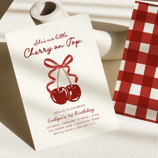 She's Our Little Cherry On Top Girls 1st Birthday 招待状