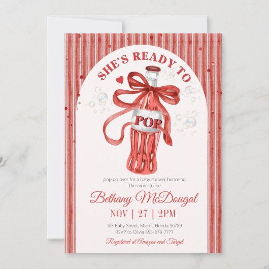 She's Ready To Pop Baby shower 招待状 (正面)