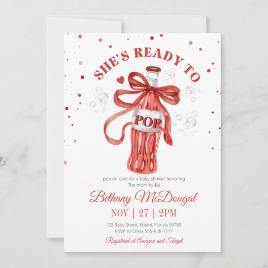 She's Ready To Pop Baby shower 招待状 (正面)