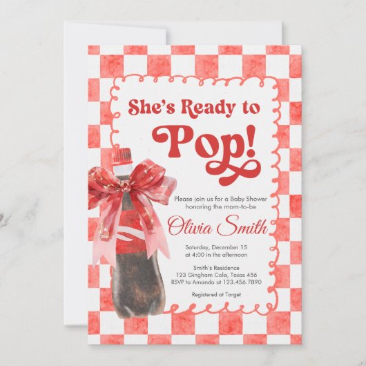 She's Ready to Pop Baby Shower 招待状 (正面)