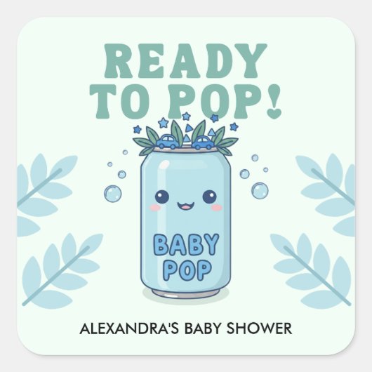 She's Ready to Pop Baby Shower Boy Boho Kawaii スクエアシール (正面)