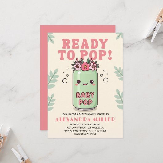 She's Ready to Pop Baby Shower Invite Boho Kawaii 招待状 (正面/裏面インサイチュ)
