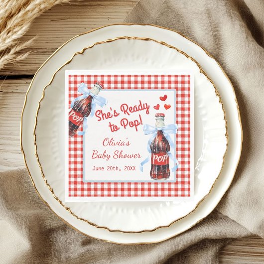 She's Ready to Pop Baby Shower | Red Gingham スタンダードランチョンナプキン