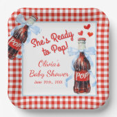 She's Ready to Pop Baby Shower | Red Gingham ペーパープレート (正面)