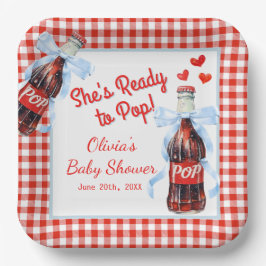 She's Ready to Pop Baby Shower | Red Gingham ペーパープレート