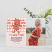 She's Ready to Pop Baby Shower Red Gingham Photo サンキューカード (スタンド正面)