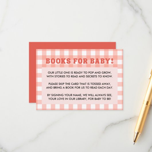 She's Ready to Pop Baby Shower Retro Red Gingham エンクロージャーカード (正面/裏面インサイチュ)