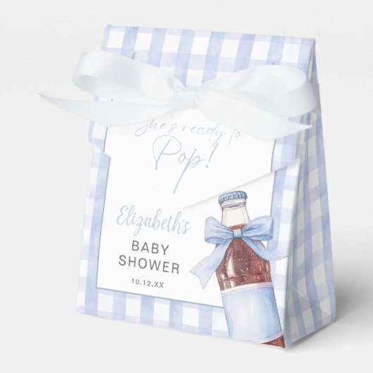 She's Ready To Pop Blue Bow Baby Shower フェイバーボックス (正面サイド)