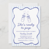 She's Ready To Pop Blue Soda Bottle Baby Shower 招待状 (正面)