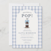 She's Ready to Pop Boy Blue Gingham Baby Shower 招待状 (正面)