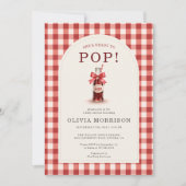 She's Ready to Pop Gingham Red Bow Baby Shower 招待状 (正面)