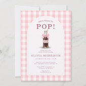 She's Ready to Pop Girl Pink Gingham Baby Shower 招待状 (正面)