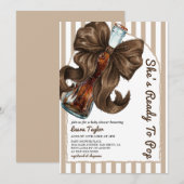 She's Ready To Pop Neutral Bow Baby Shower  招待状 (正面/裏面)