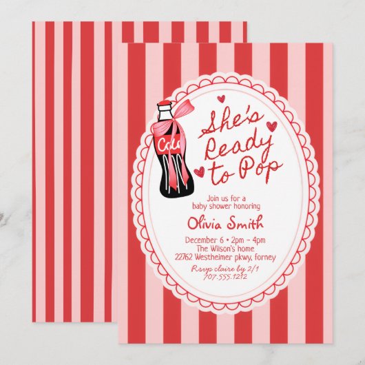  She's Ready to Pop Soda Baby Shower 招待状 (正面/裏面)