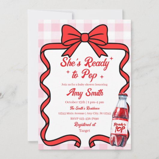 She's Ready to Pop Soda Baby Shower Invitation 招待状 (正面)