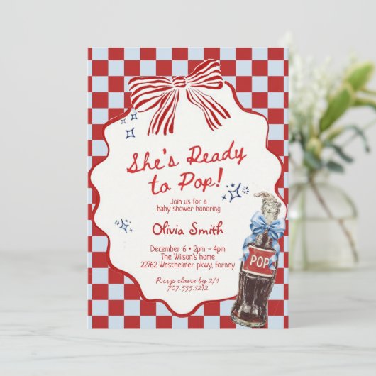 She's Ready to Pop Soda boy Baby Shower 招待状 (スタンド正面)