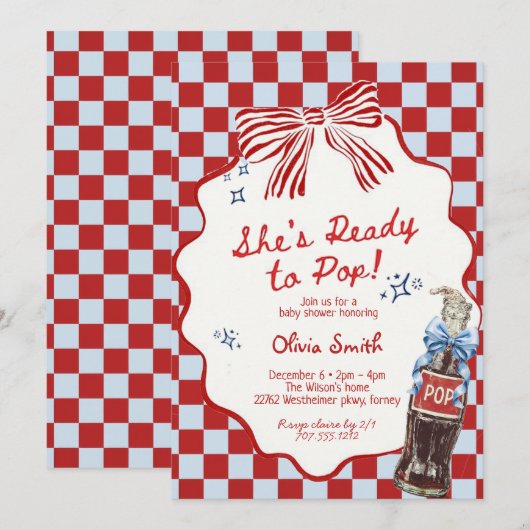  She's Ready to Pop Soda boy Baby Shower 招待状 (正面/裏面)