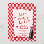  She's Ready to Pop Soda pink & red Baby Shower  招待状 (正面/裏面)