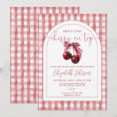 She's The Cherry On Top Bow Girl Baby Shower 招待状 (正面/裏面)