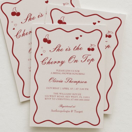 She's The Cherry On Top Bridal Shower 招待状