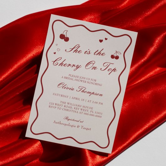 She's The Cherry On Top Bridal Shower 招待状