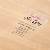 She's Tying the Knot テーマ ピンクリボン アクリル招待状 (レイダウン)