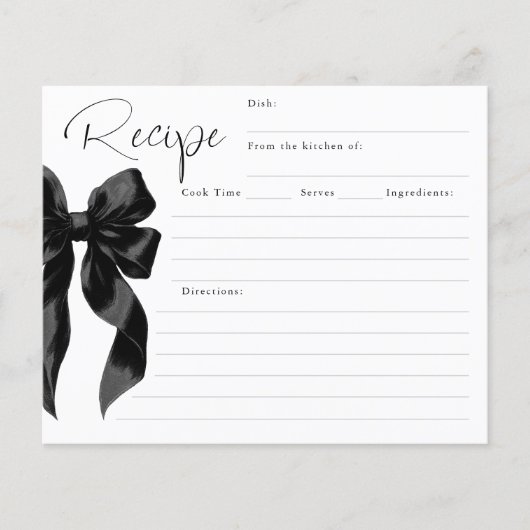 She's Tying the Knot Black Bow Bridal Recipe Card (正面)