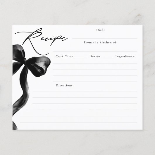 She's Tying the Knot Black Bow Bridal Recipe Card (正面)
