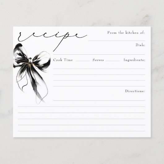 She's Tying the Knot Black Bow Bridal Recipe Card (正面)