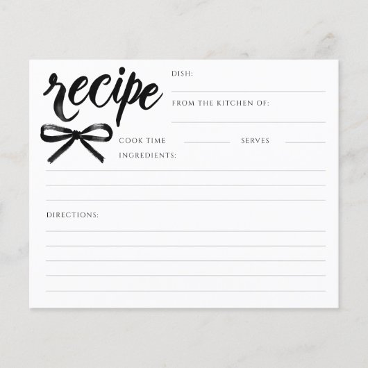 She's Tying the Knot Black Bow Bridal Recipe Card (正面)